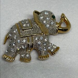 Exceptional Gold and Silver tone vintage large Elephant Brooch pin